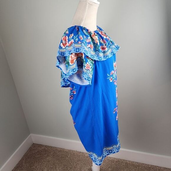 JEALOUS TOMATO WOMEN'S COBOLT RUFFLE ACCENT OFF OR ON SHOULDER DRESS SIZE MEDIUM - Picture 6 of 13